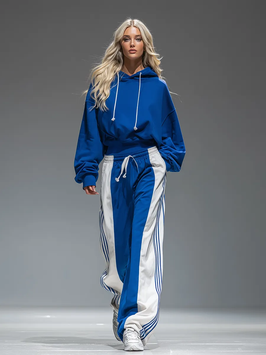 Retro Sporty Hoodie And Striped Wide-leg Pants Set sold by Oyrosy product image thumbnail 2