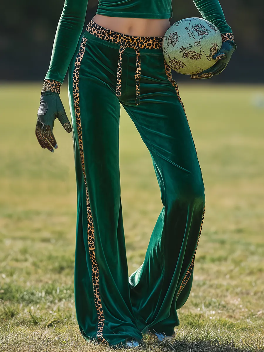 Retro Sporty Crew Neck Velvet Top And Flared Pants Set sold by Oyrosy product image thumbnail 4