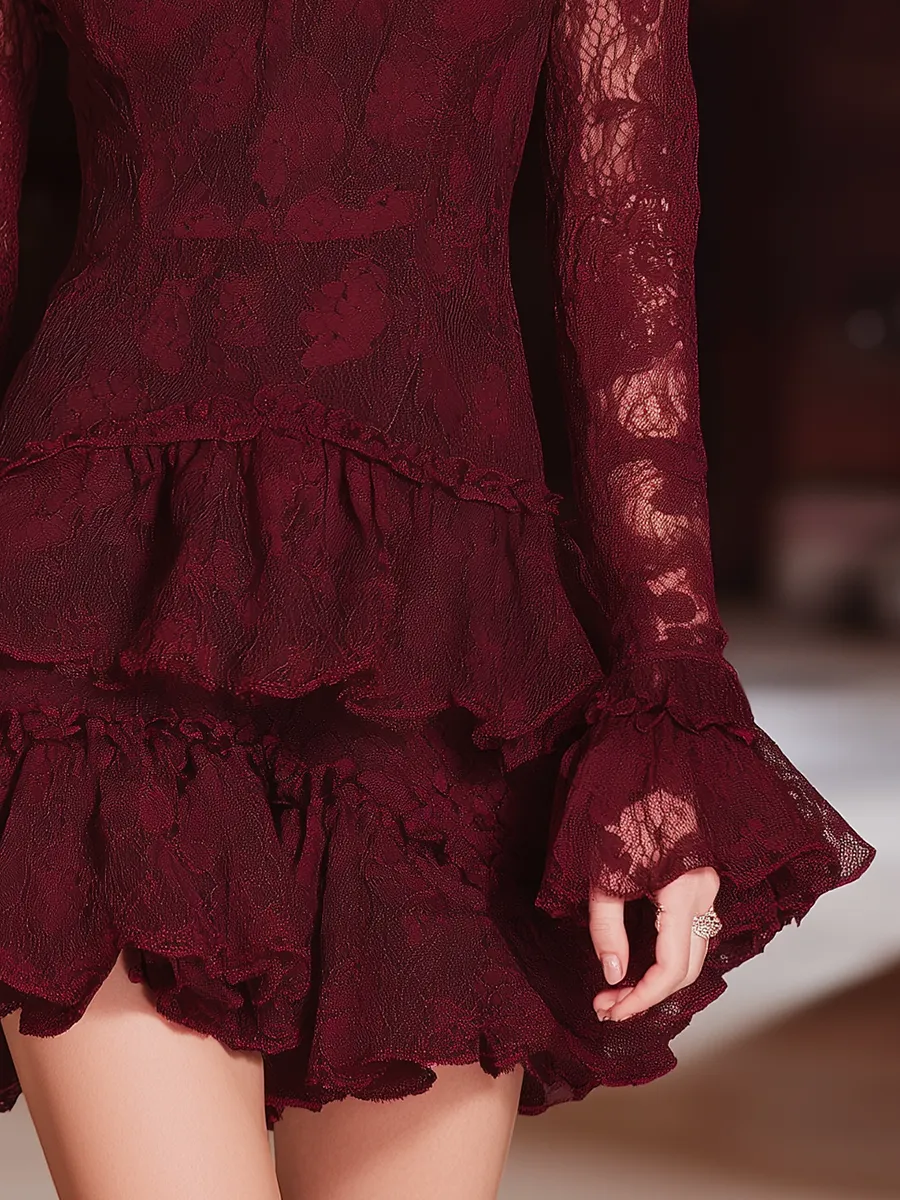 Retro Sexy Elegant Stand-up Collar Lace Mini Dress sold by Oyrosy product image thumbnail 4