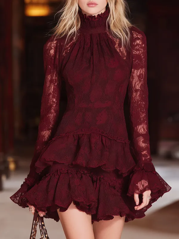 Retro Sexy Elegant Stand-up Collar Lace Mini Dress sold by Oyrosy