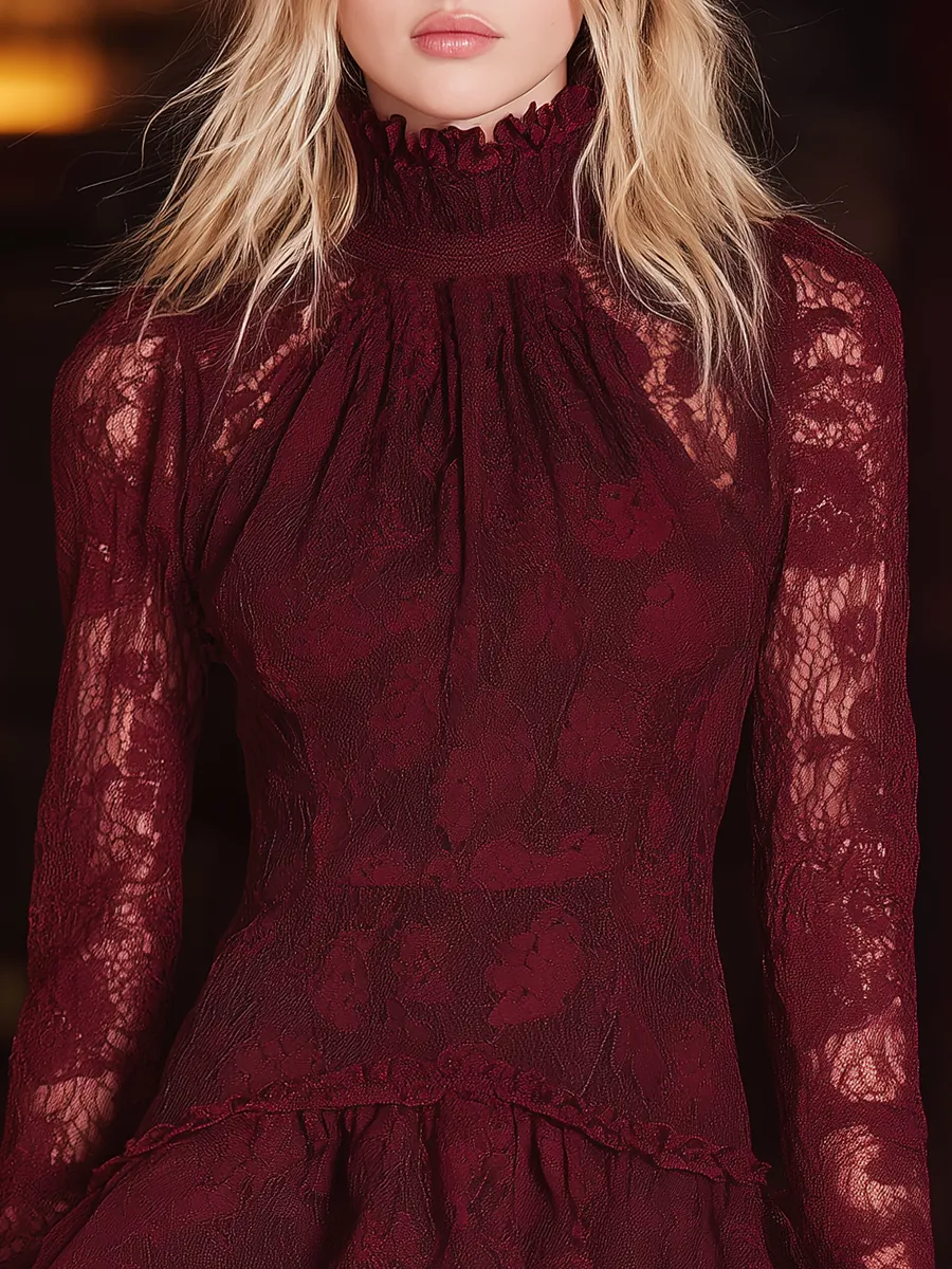 Retro Sexy Elegant Stand-up Collar Lace Mini Dress sold by Oyrosy product image thumbnail 3