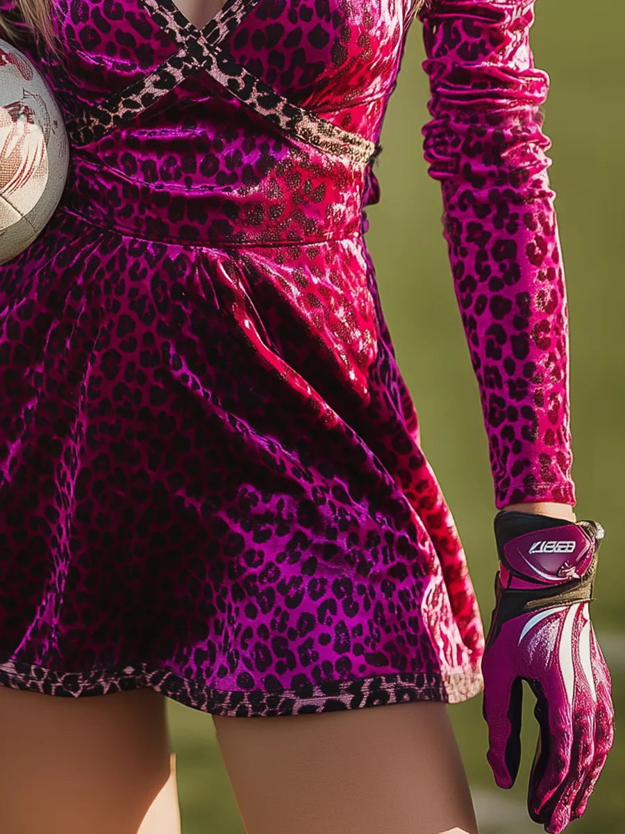 Fashionable Sporty Retro Leopard Print V-neck Velvet Mini Dress sold by Oyrosy product image thumbnail 4