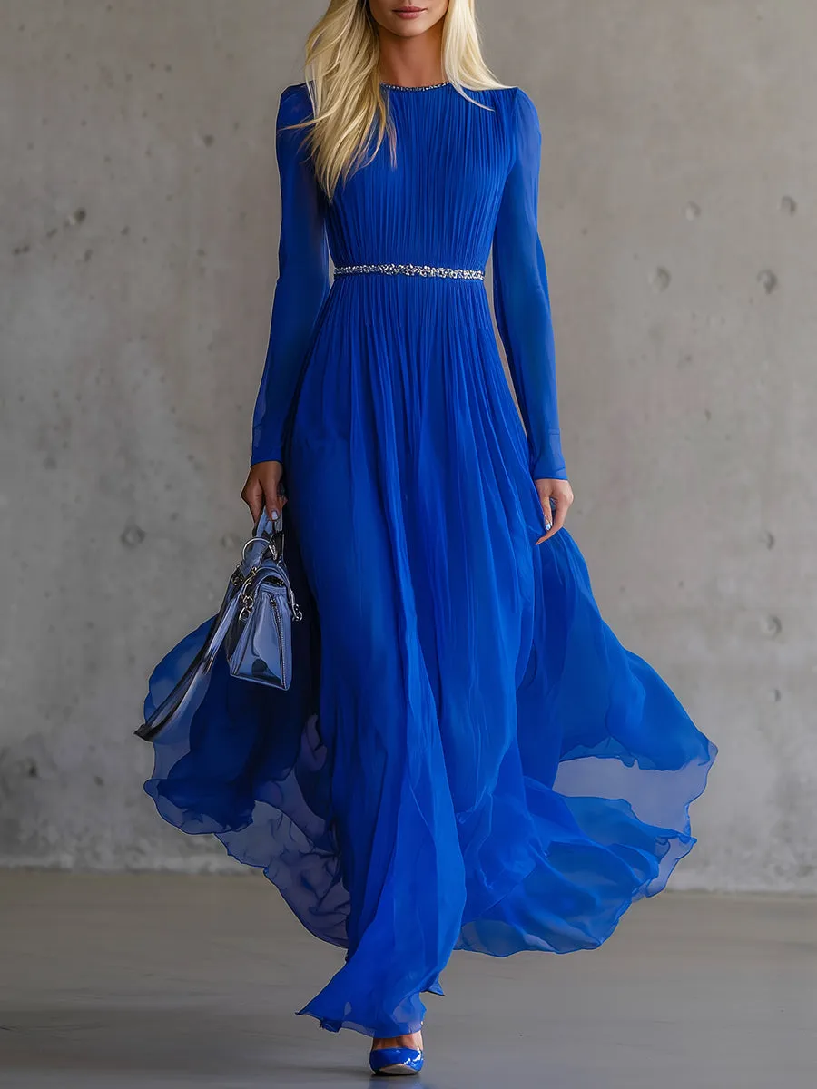 Elegant Blue Chiffon Patchwork Ribbon Maxi Dress sold by Oyrosy