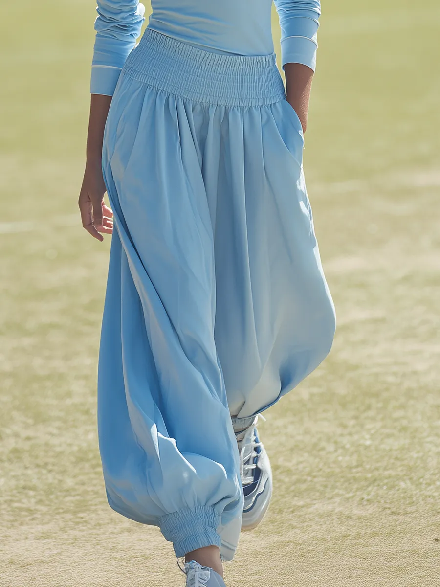 Stylish Sporty White Collared Top And Drawstring Cotton Trousers Set sold by Oyrosy product image thumbnail 4