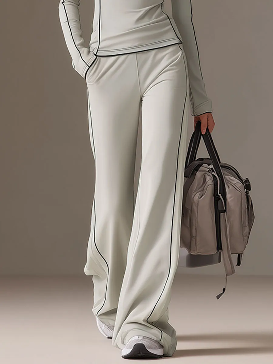 Sports Yoga Piping Gray-Green Lycra Sweatshirt And Wide-Leg Pants Set sold by Oyrosy product image thumbnail 3
