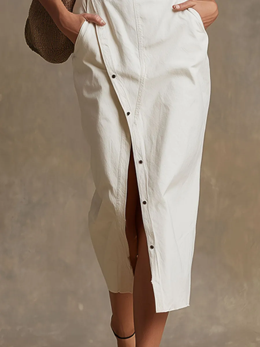 Fashionable Retro-style Square Neckline Long-sleeved White Cotton Midi Dress sold by Oyrosy product image thumbnail 4