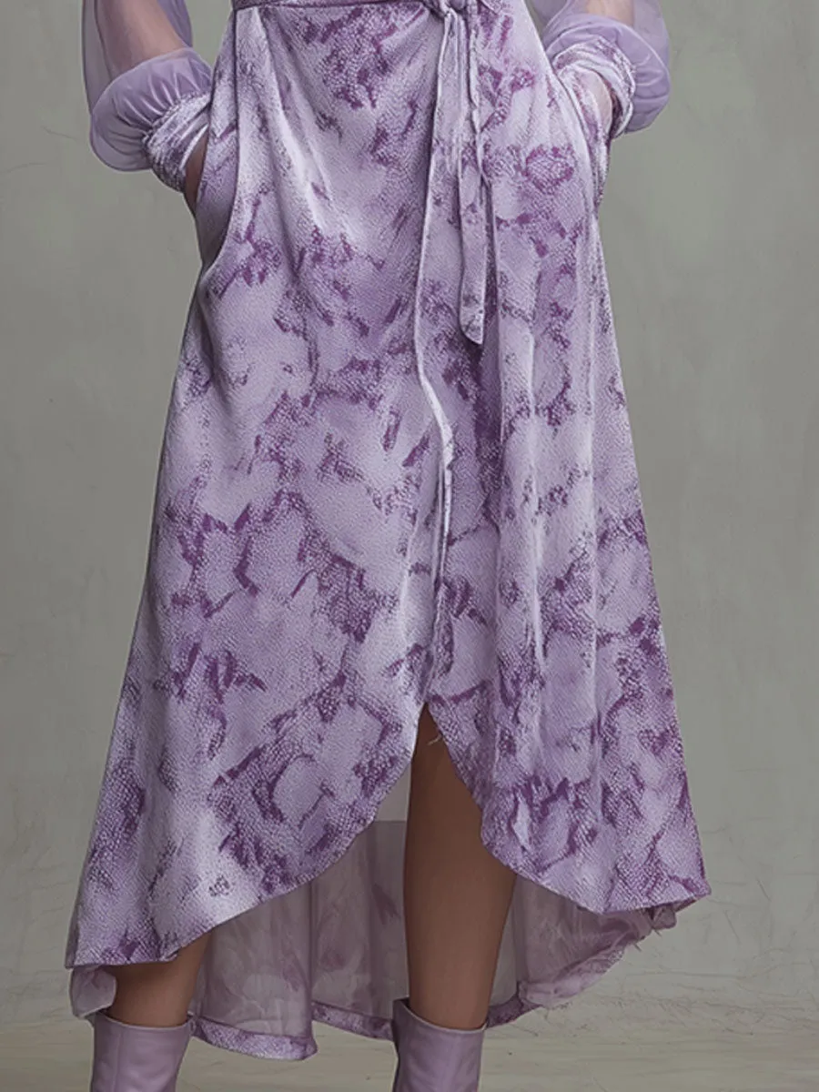 Fashionable Retro Mesh Long-sleeved Light Purple Velvet Snakeskin Maxi Dress sold by Oyrosy product image thumbnail 4