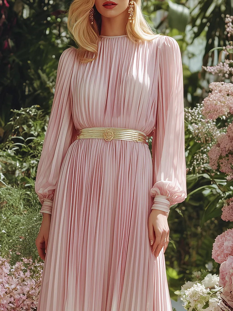 Elegant And Romantic Pleated Gradient Pink Chiffon Maxi Dress sold by Oyrosy product image thumbnail 3