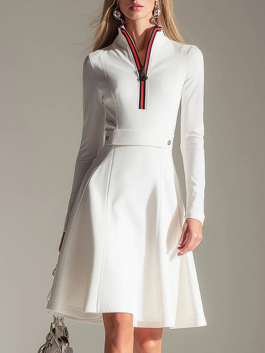 Stylish Athletic White Half-zip Hoodie-style Mini Dress sold by Oyrosy