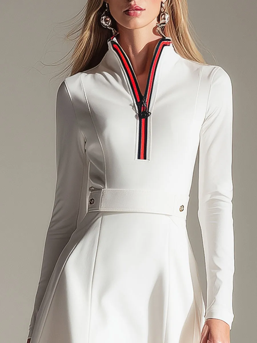 Stylish Athletic White Half-zip Hoodie-style Mini Dress sold by Oyrosy product image thumbnail 3
