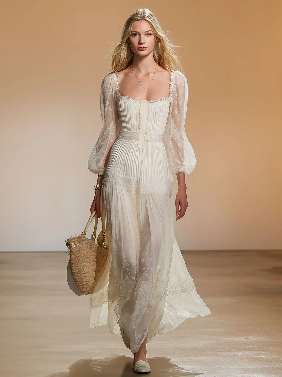 Stylish And Elegant White Square-neck Chiffon Maxi Dress sold by Oyrosy product image thumbnail 2