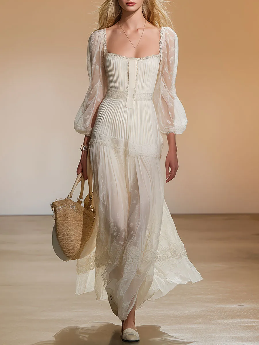 Stylish And Elegant White Square-neck Chiffon Maxi Dress sold by Oyrosy