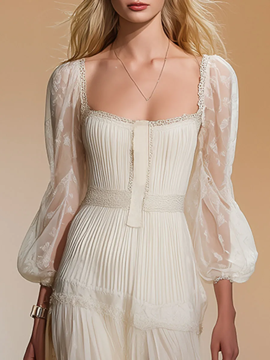 Stylish And Elegant White Square-neck Chiffon Maxi Dress sold by Oyrosy product image thumbnail 3