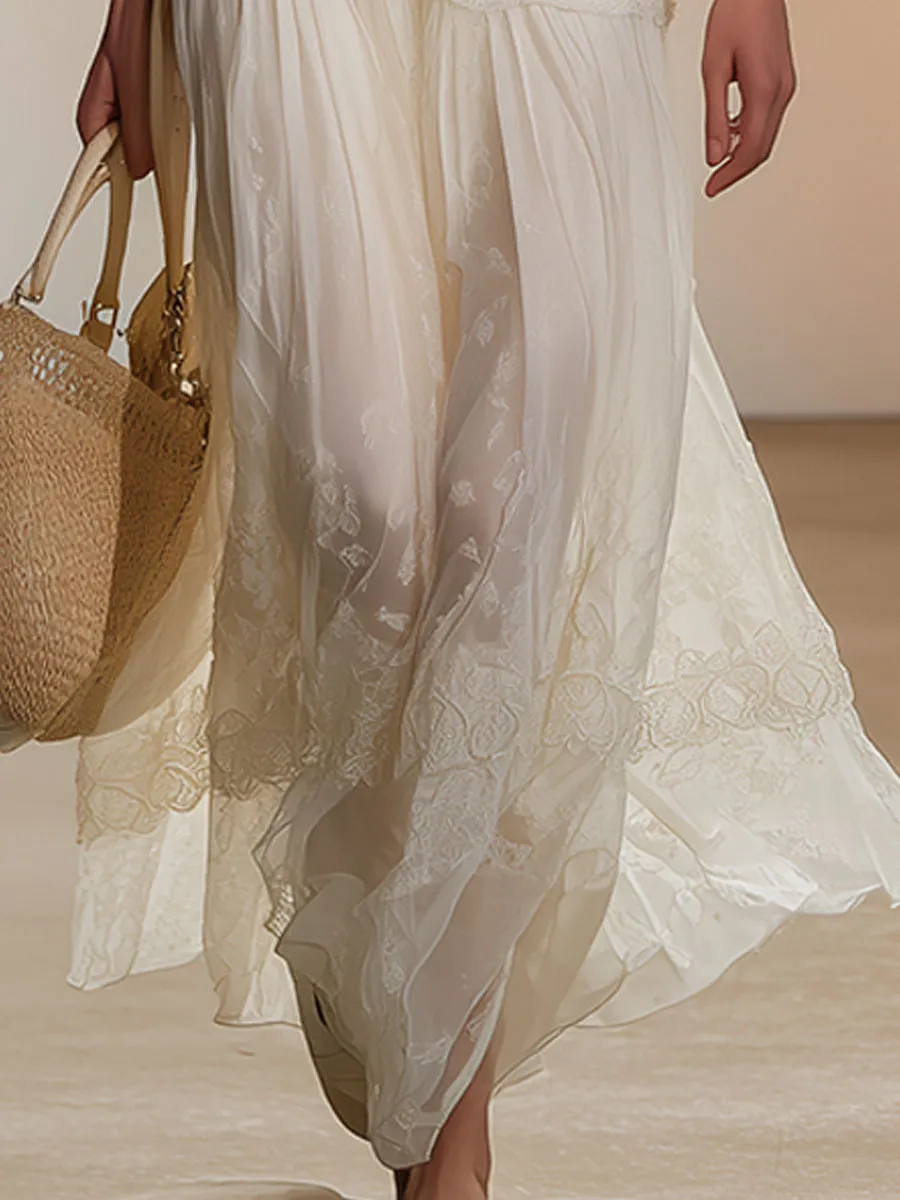 Stylish And Elegant White Square-neck Chiffon Maxi Dress sold by Oyrosy product image thumbnail 4