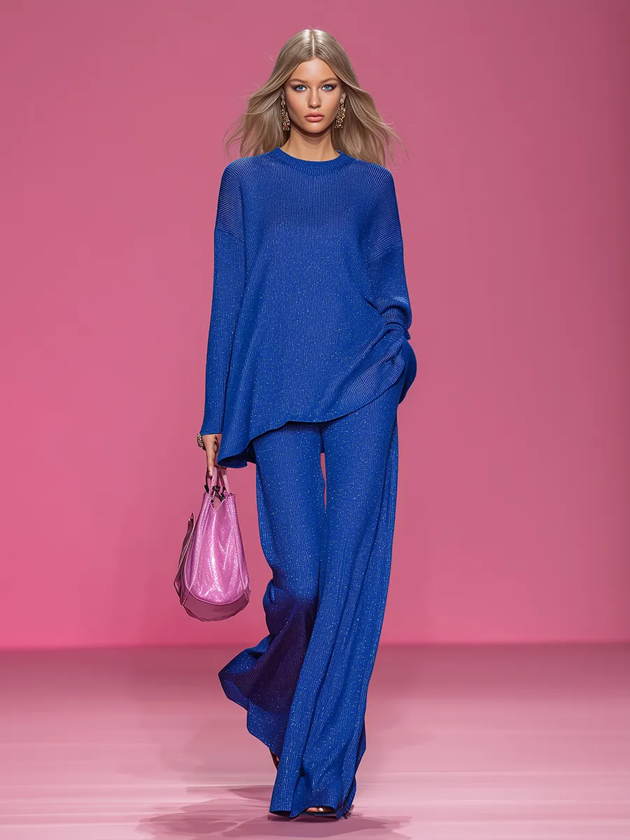 Elegant Casual Round Neck Long-sleeved T-shirt And Wide-leg Pants Set sold by Oyrosy product image thumbnail 2