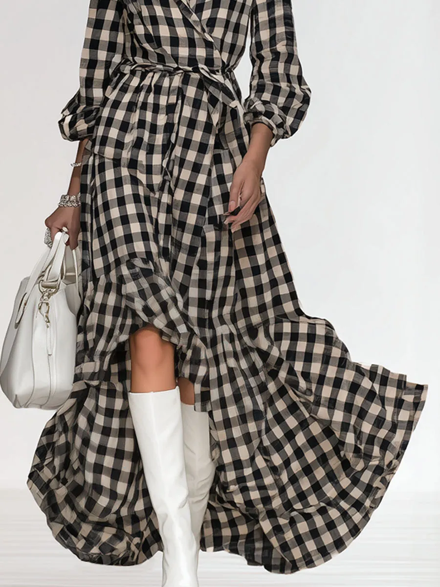 Bohemian-style Retro Plaid Long-sleeved Maxi Dress sold by Oyrosy product image thumbnail 2