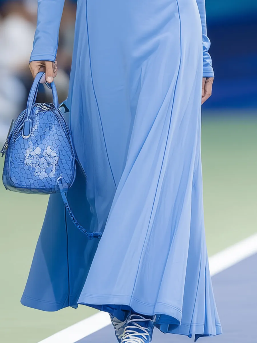 Stylish And Casual Blue Hooded Button-down Long-sleeved Maxi Dress sold by Oyrosy product image thumbnail 3