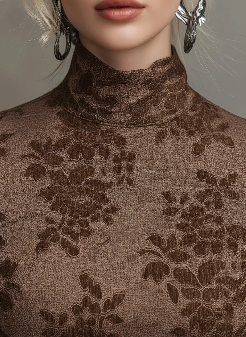 Elegant Brown 3D Floral Elastic Lace Fishtail Maxi Dress sold by Oyrosy product image thumbnail 3