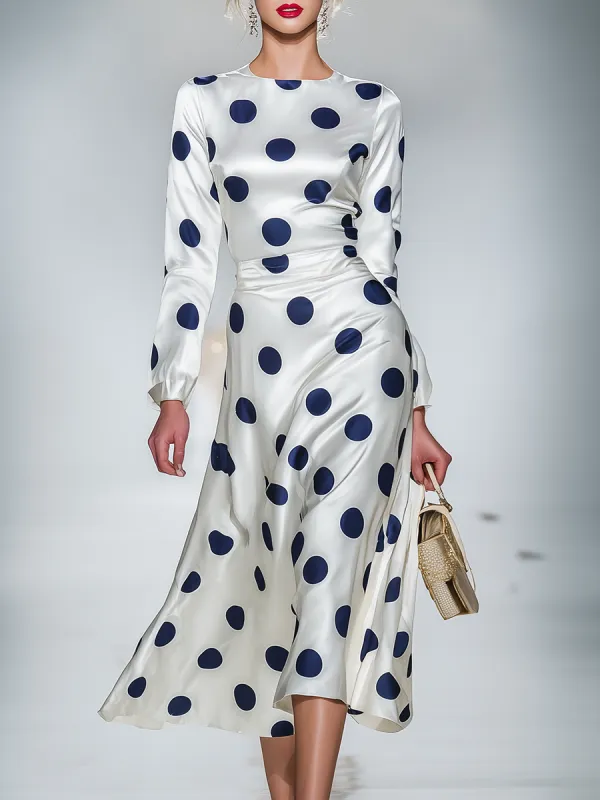 Retro Elegant Polka Dot Satin Midi Dress made by Oyrosy