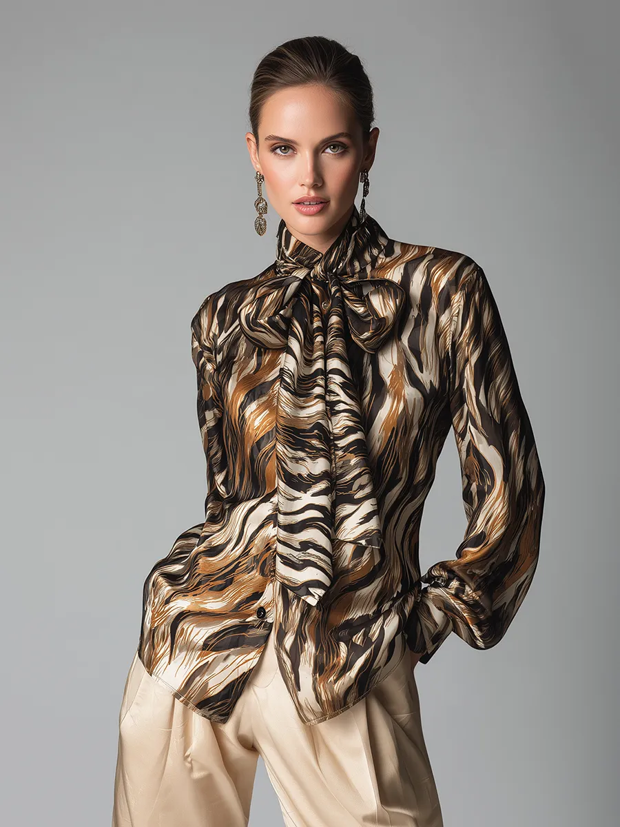 Stylish And Elegant Zebra-print Satin Shirt sold by Oyrosy product image thumbnail 2