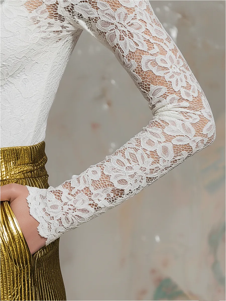 Stylish Elegant Stand-up Collar Lace Long Sleeve T-shirt sold by Oyrosy product image thumbnail 4