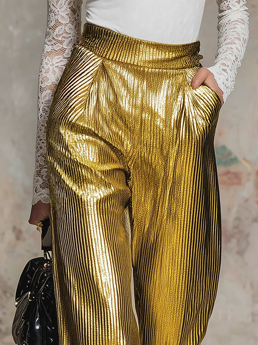 Stylish Gold Wide-leg Pants sold by Oyrosy product image thumbnail 3