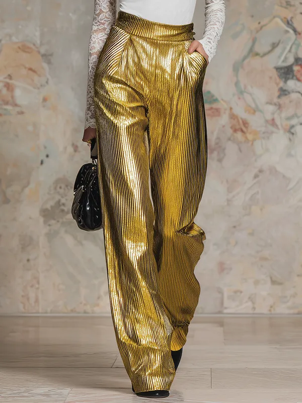 Stylish Gold Wide-leg Pants sold by Oyrosy