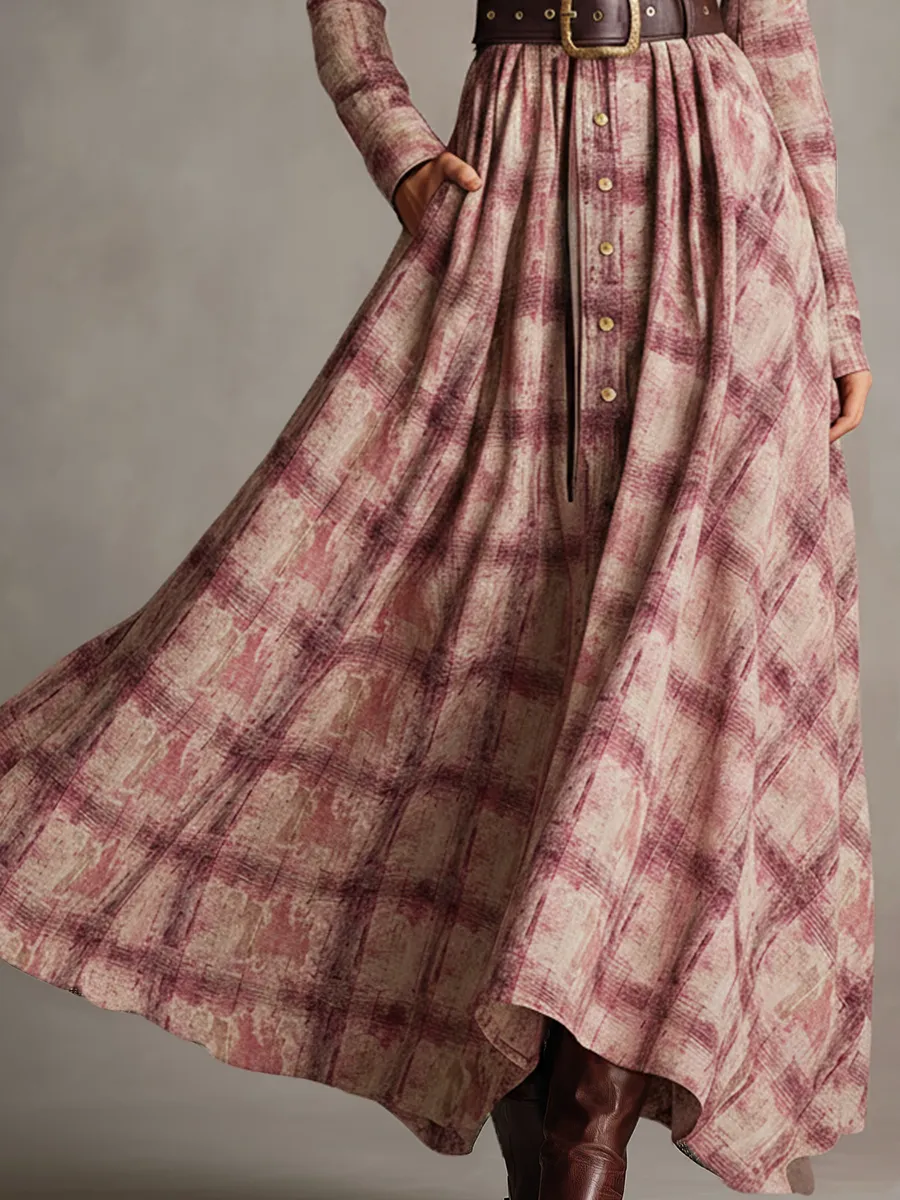 Retro Western Pink Long-Sleeved Maxi Dress sold by Oyrosy product image thumbnail 4