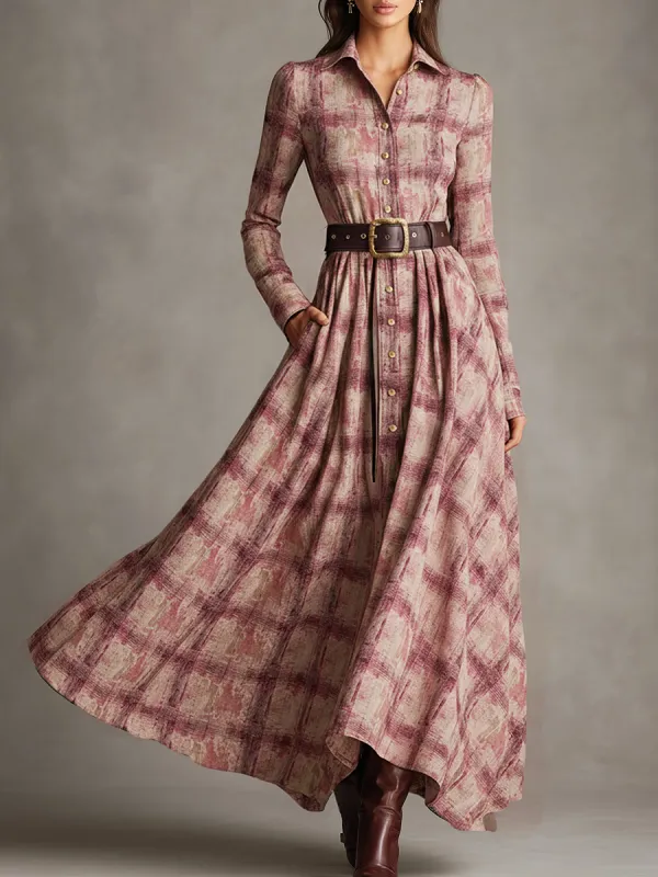Retro Western Pink Long-Sleeved Maxi Dress sold by Oyrosy