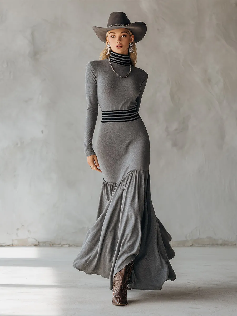 Stylish And Sexy Sporty Striped Gray Cotton Maxi Dress sold by Oyrosy product image thumbnail 2