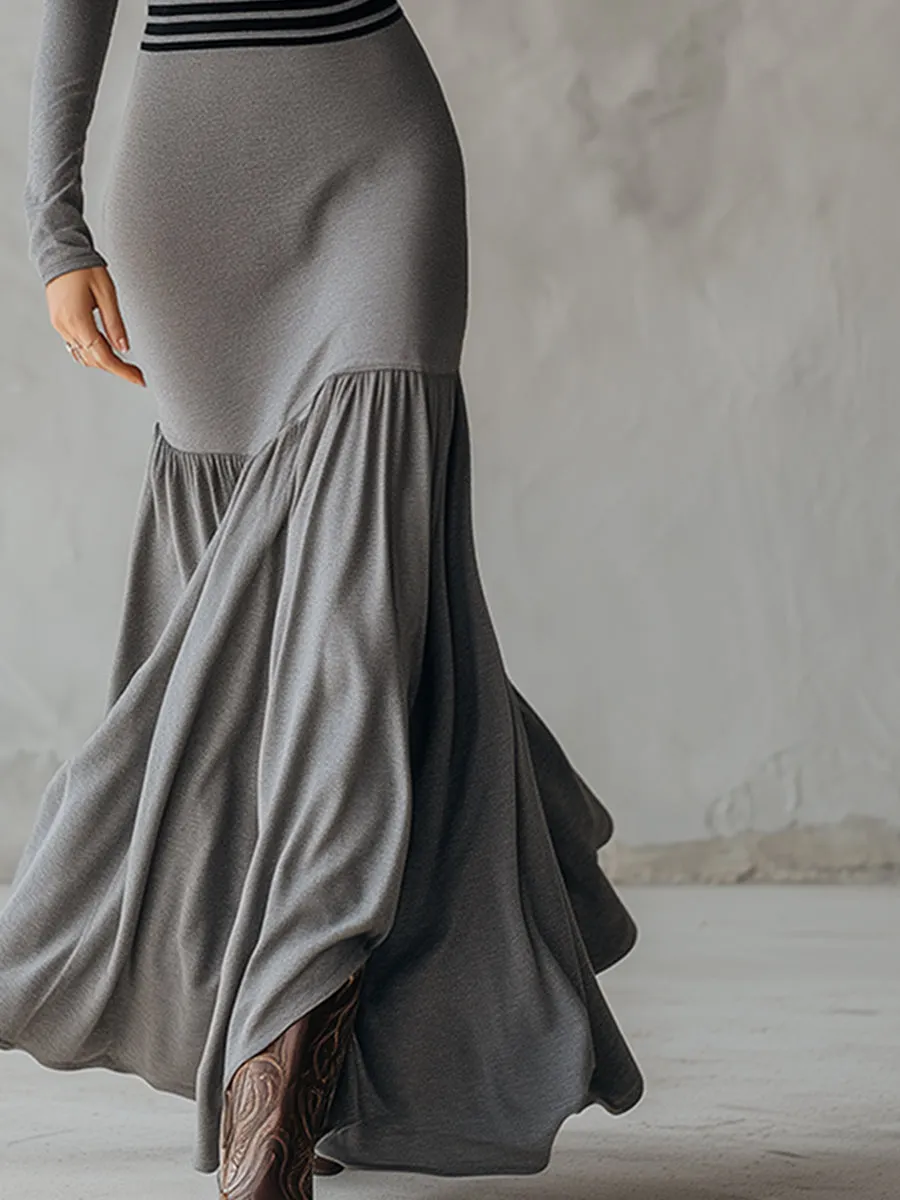 Stylish And Sexy Sporty Striped Gray Cotton Maxi Dress sold by Oyrosy product image thumbnail 4