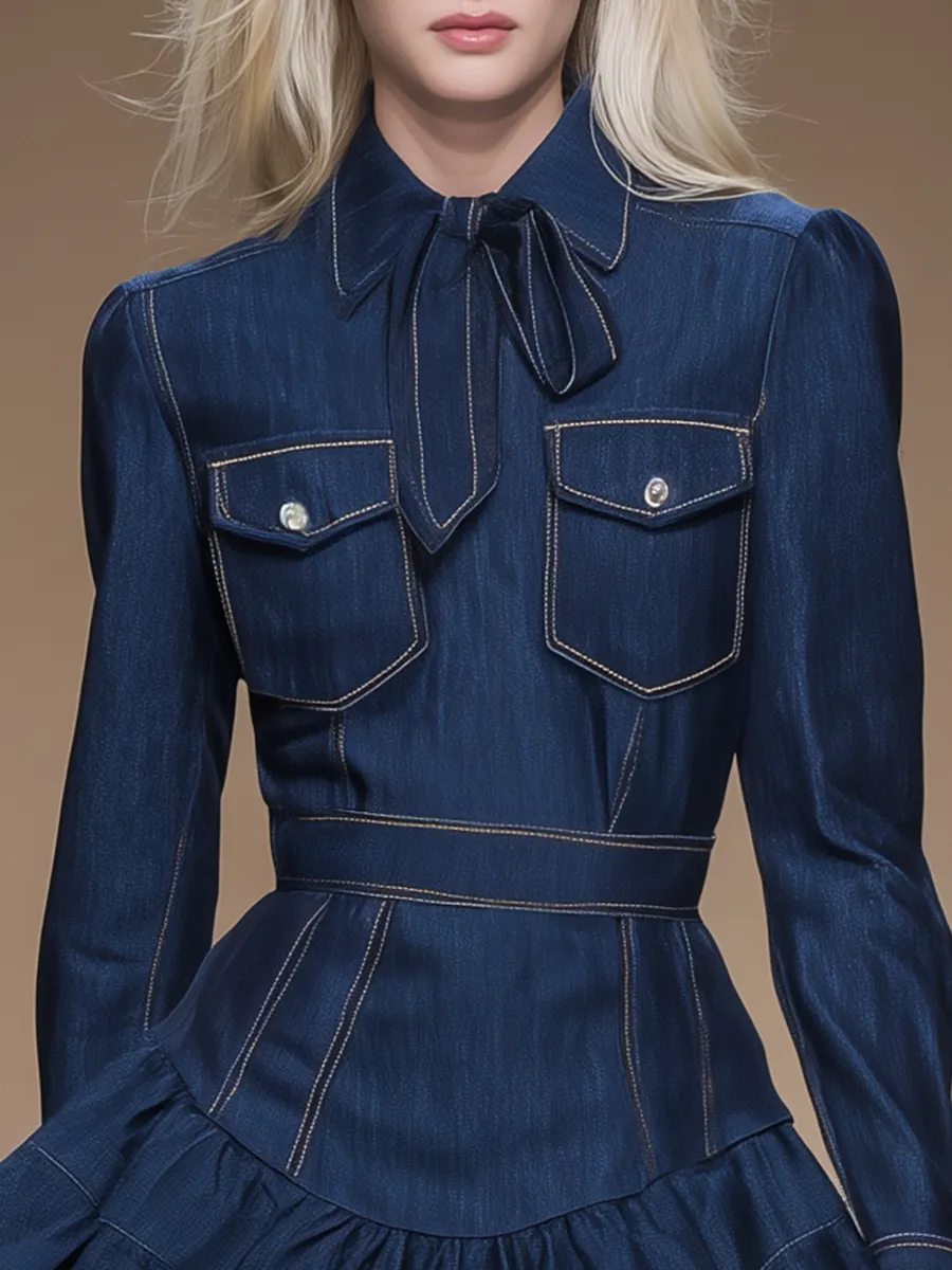 Fashionable Retro Ruffled Denim Mini Dress sold by Oyrosy product image thumbnail 3