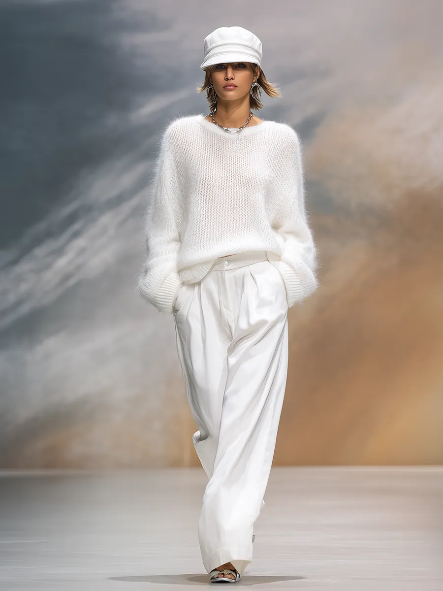 Elegant Solid Color Round Neck Loose Pullover Sweater sold by Oyrosy product image thumbnail 2