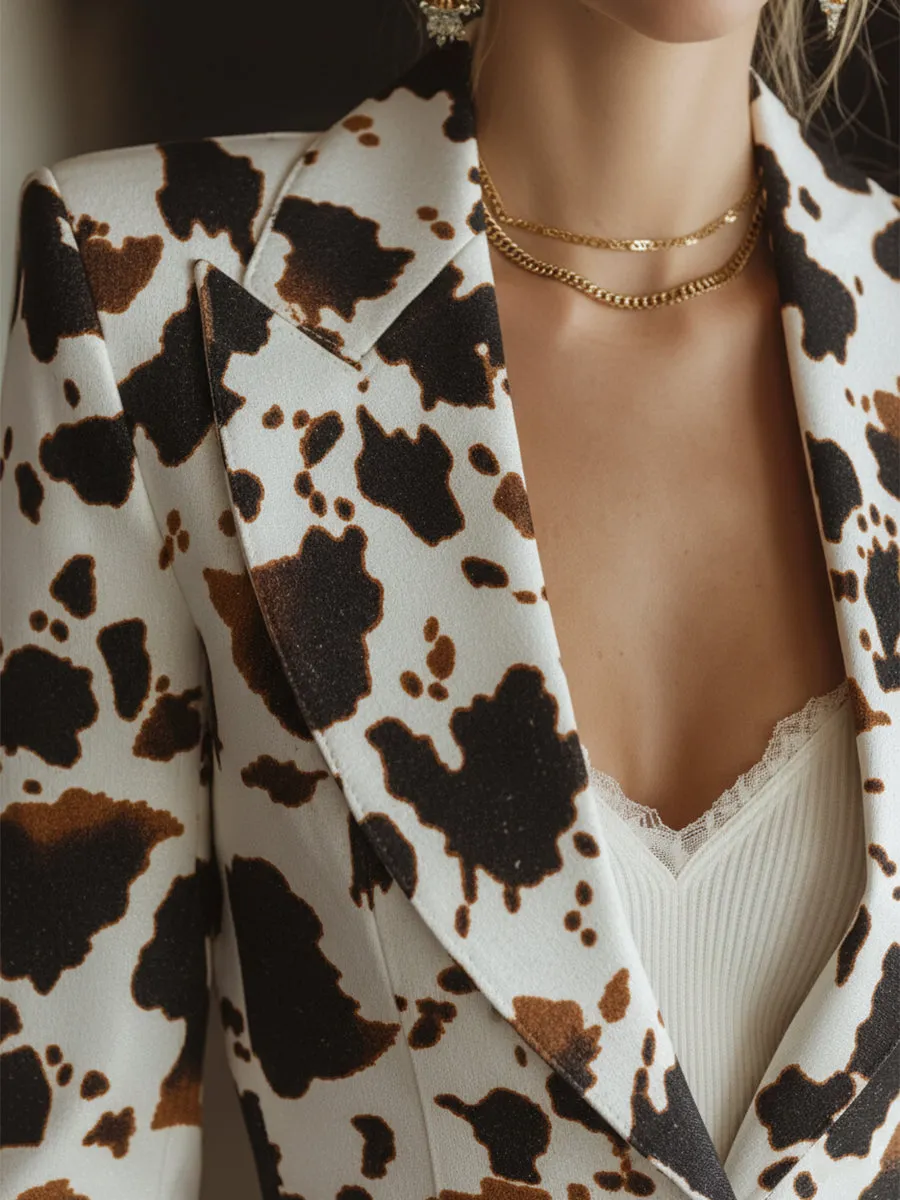 Retro Western White Cow Print Faux Leather Blazer sold by Oyrosy product image thumbnail 4