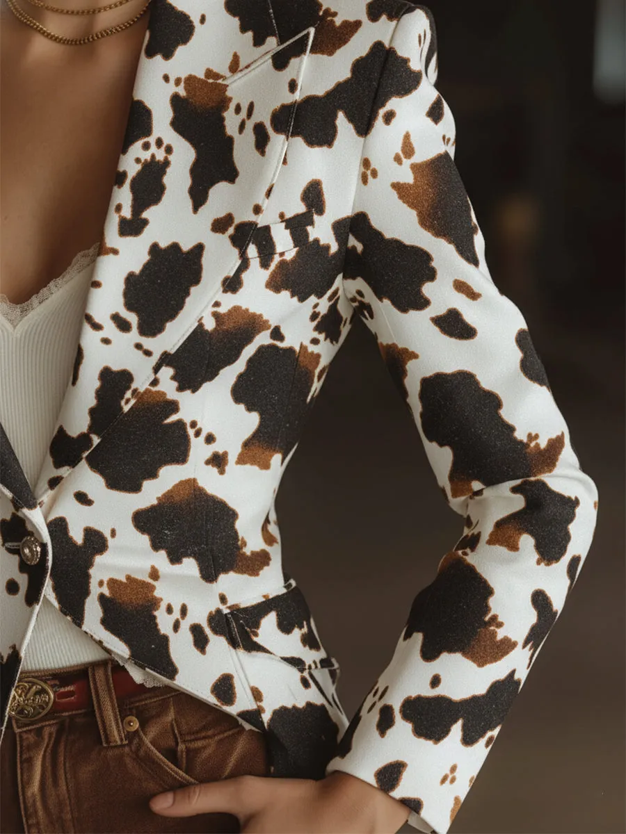 Retro Western White Cow Print Faux Leather Blazer sold by Oyrosy product image thumbnail 3