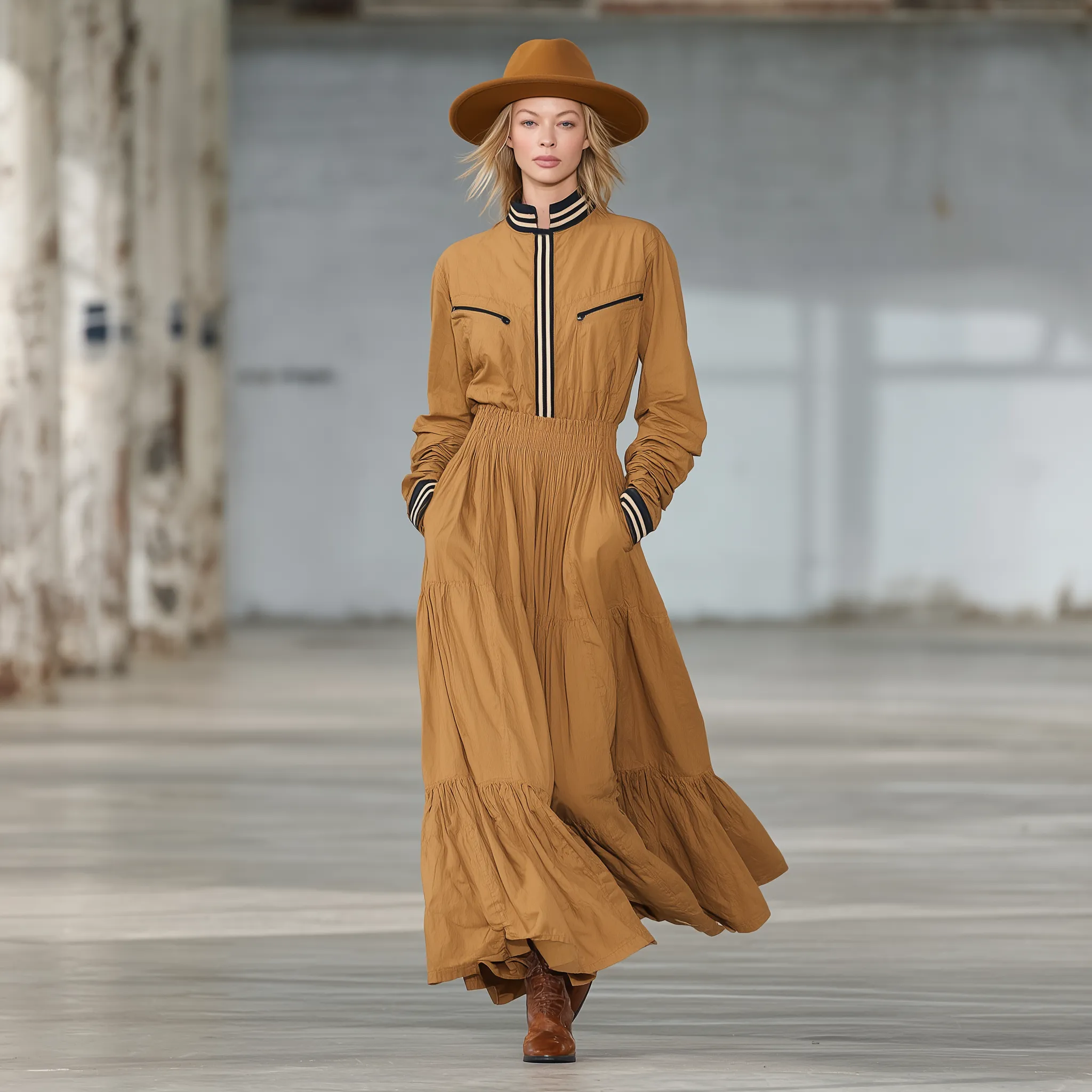 Casual Khaki Striped Elastic Waist Maxi Dress sold by Oyrosy product image thumbnail 2