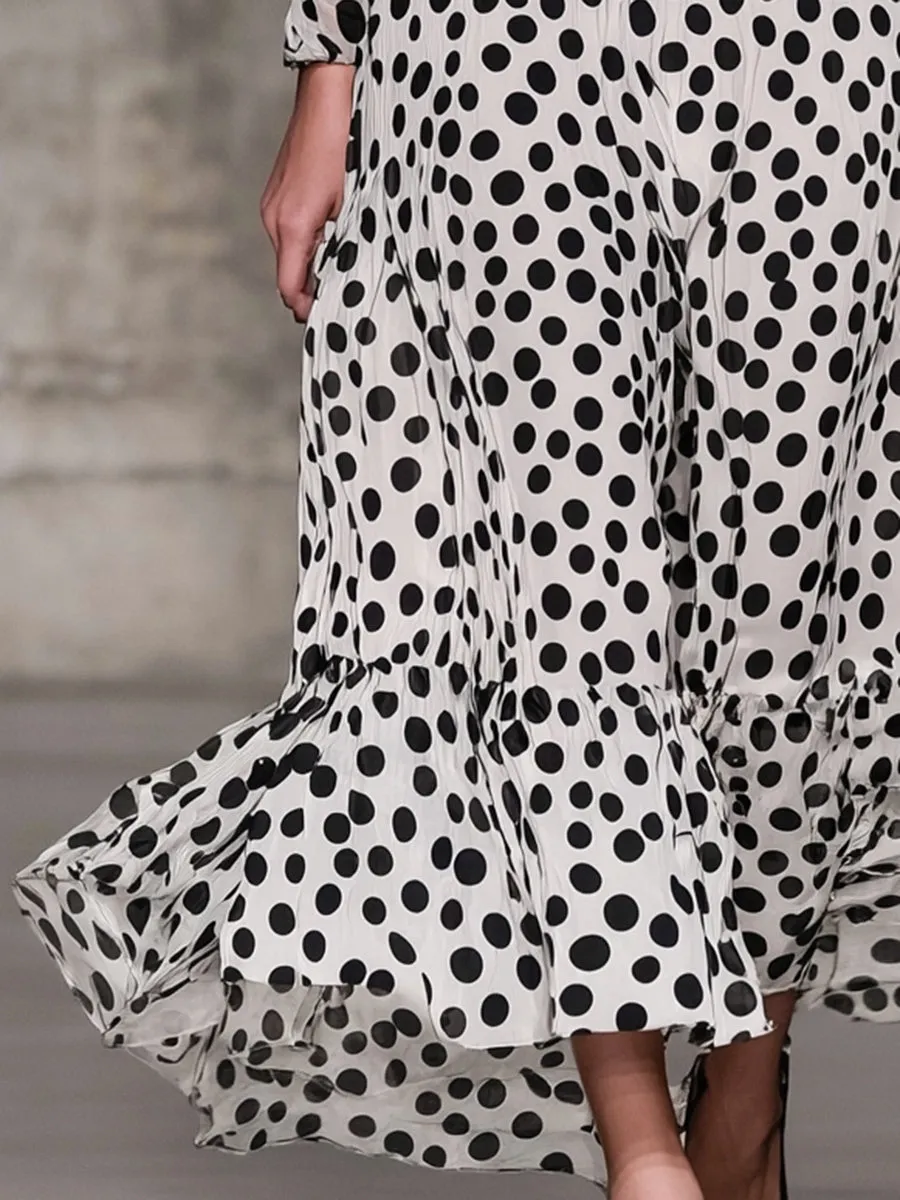 Retro Classic Black And White Polka Dot V-neck Maxi Dress sold by Oyrosy product image thumbnail 3