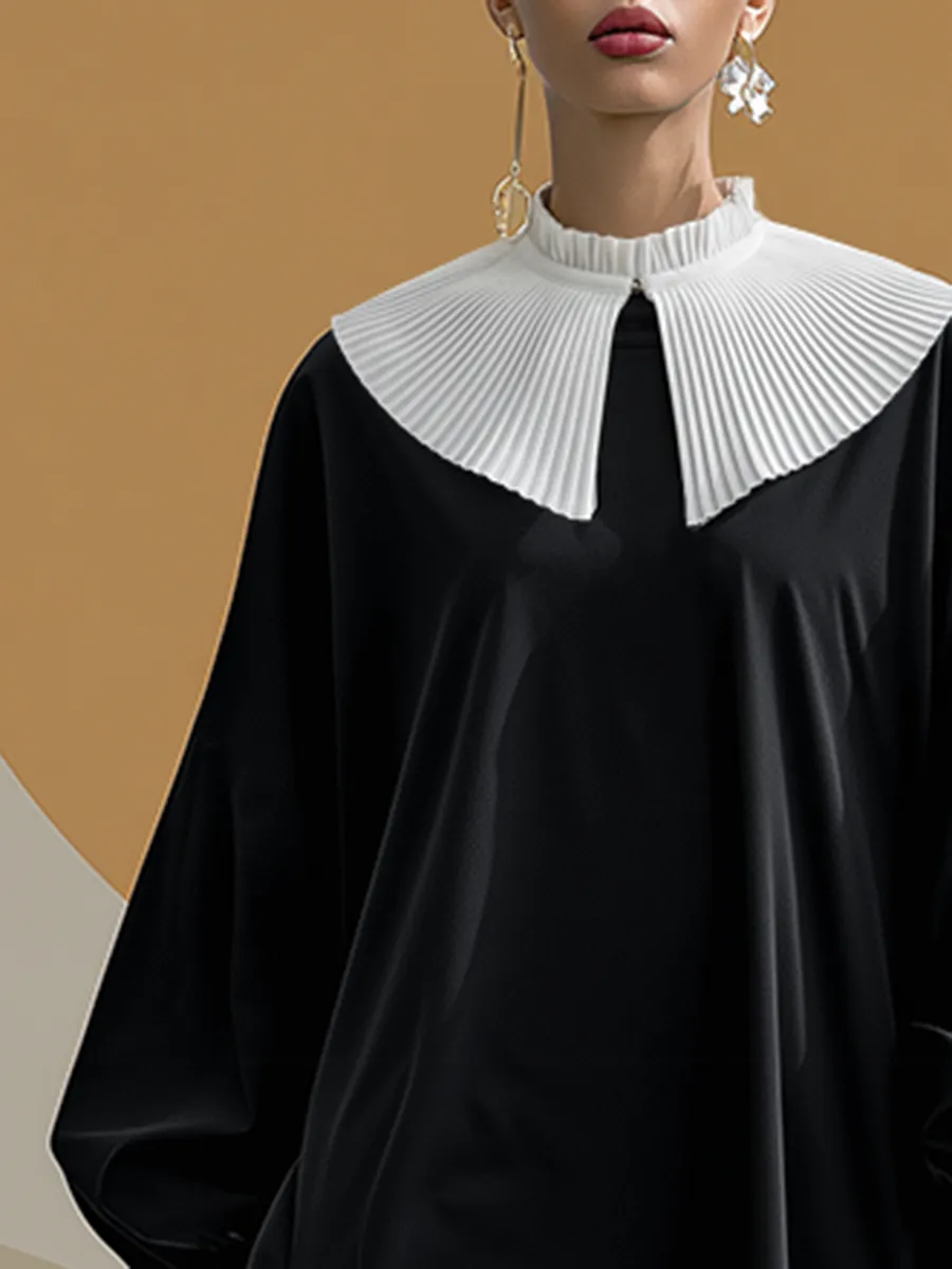 Elegant And Sophisticated White Lapel Black Matte Velvet Tulip-shaped Mini Dress sold by Oyrosy product image thumbnail 3