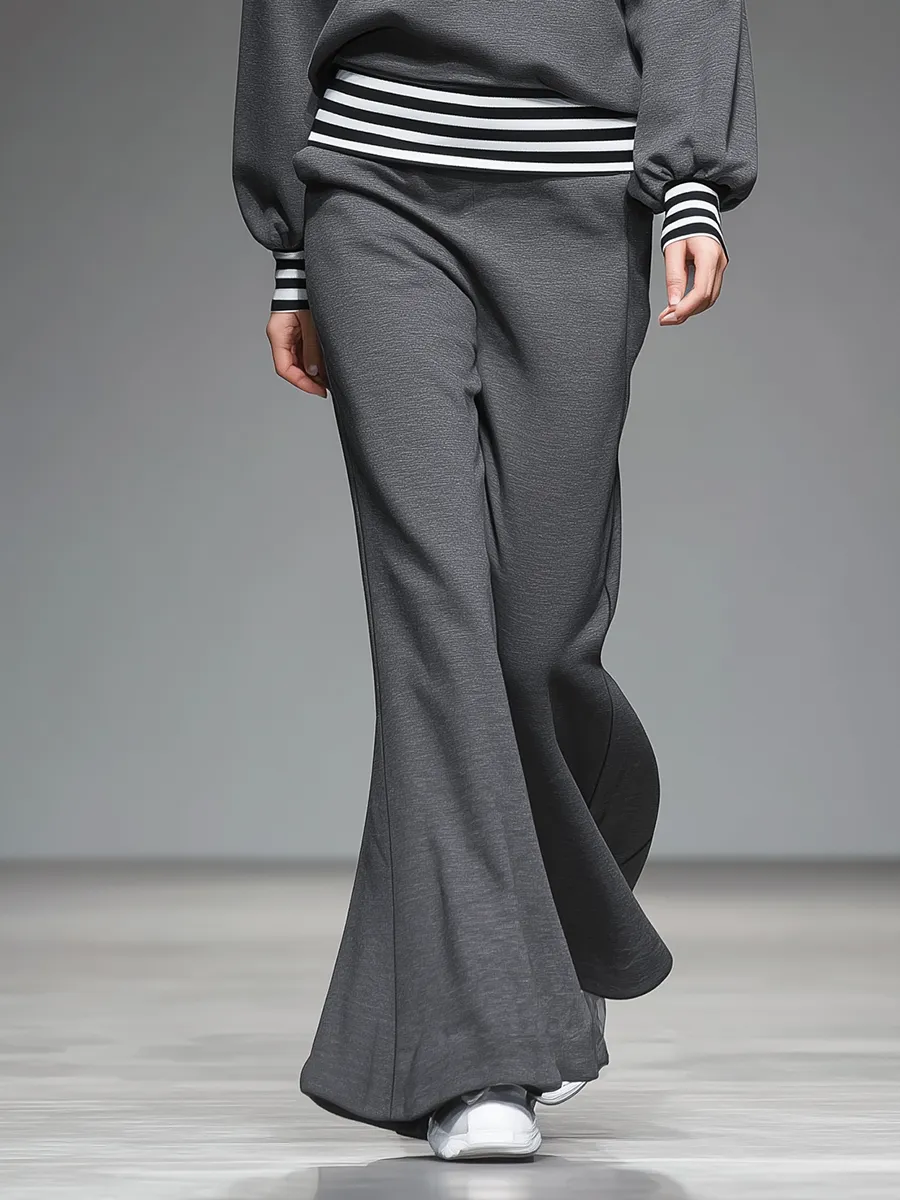Elegant Sporty Ruffled Sweatshirt And Flared Pants Set sold by Oyrosy product image thumbnail 4