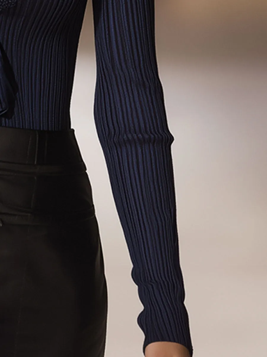 Stylish And Sexy Lace-Trimmed Dark Blue Sweater sold by Oyrosy product image thumbnail 4