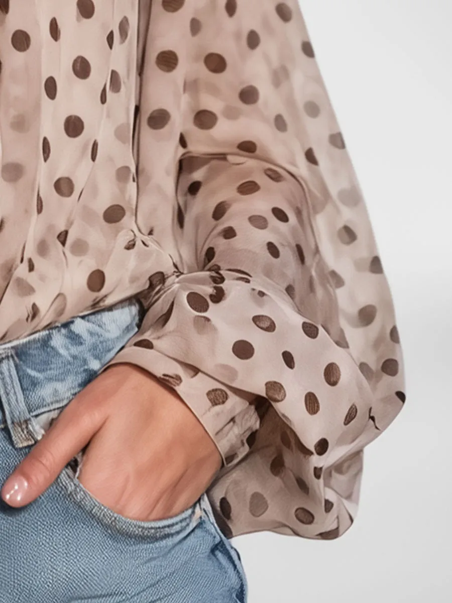 Loose And Stylish Brown Polka Dot Khaki Chiffon Shirt sold by Oyrosy product image thumbnail 4