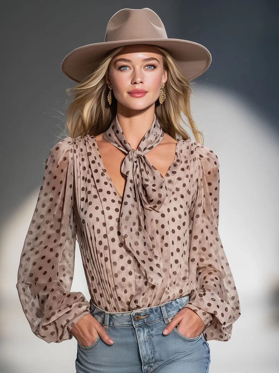 Loose And Stylish Brown Polka Dot Khaki Chiffon Shirt sold by Oyrosy product image thumbnail 2