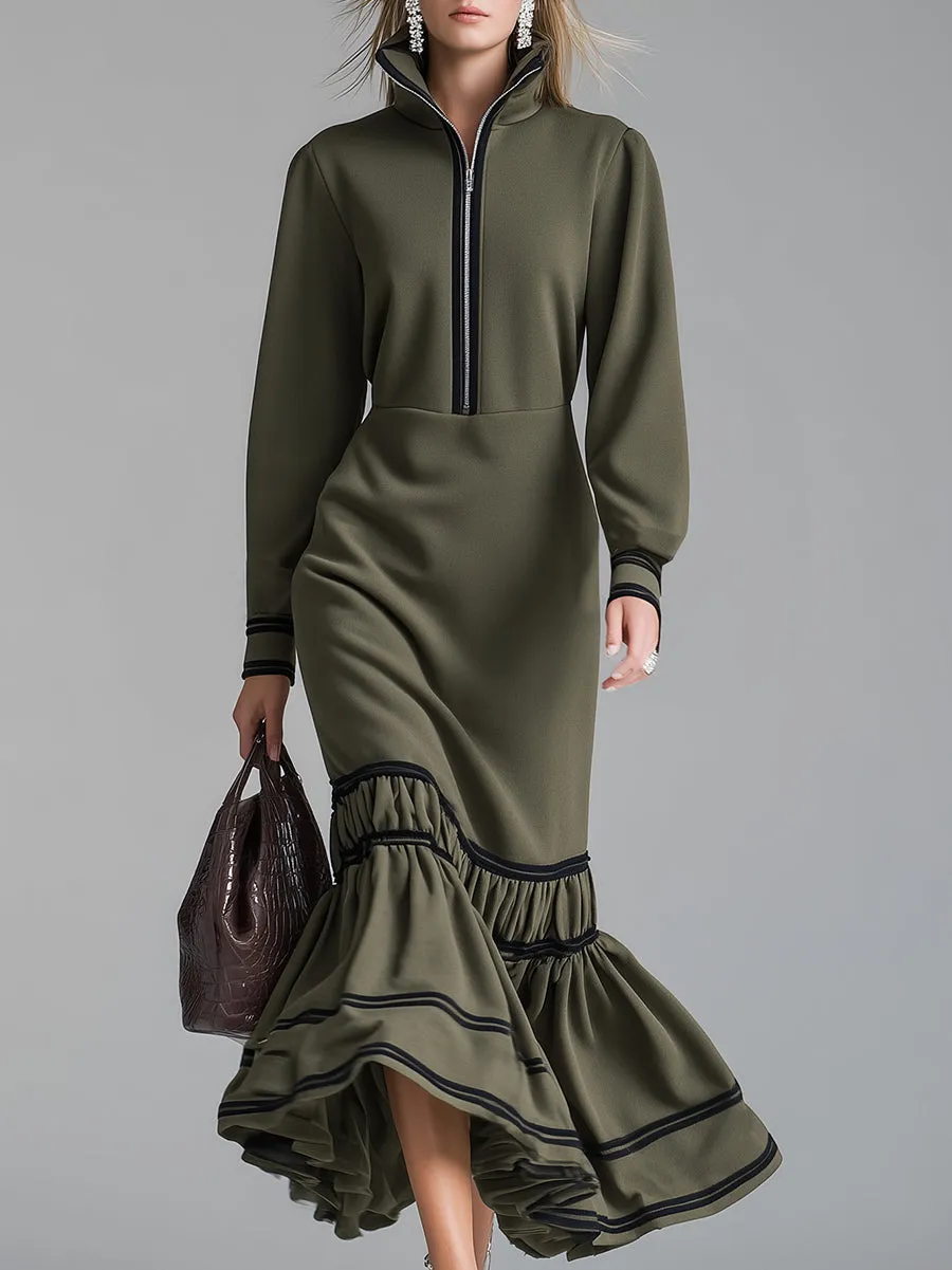 Fashionable And Casual Green Cotton Ruffled Maxi Dress sold by Oyrosy