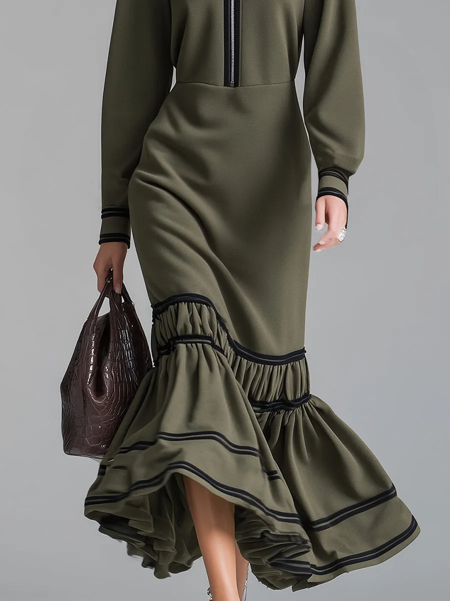 Fashionable And Casual Green Cotton Ruffled Maxi Dress sold by Oyrosy product image thumbnail 4