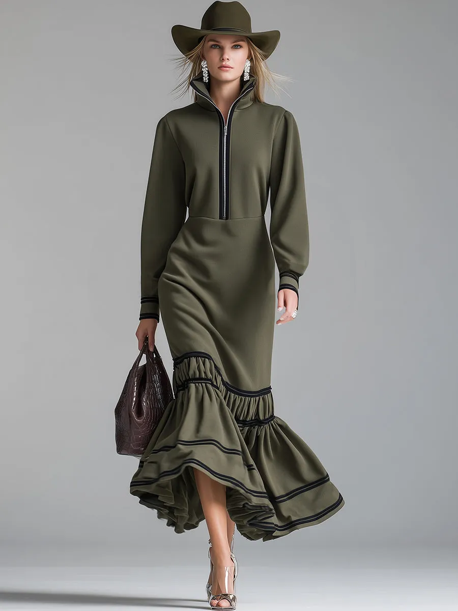 Fashionable And Casual Green Cotton Ruffled Maxi Dress sold by Oyrosy product image thumbnail 2