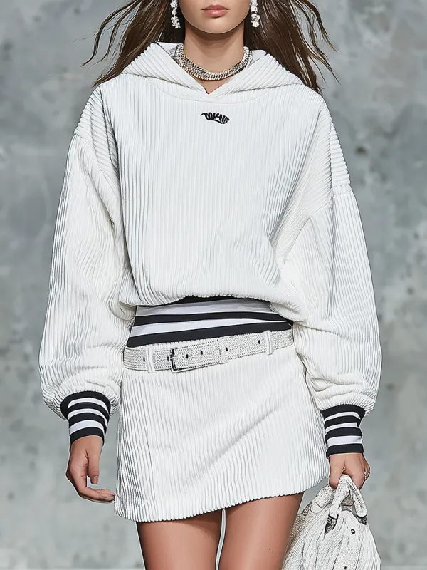 Sporty Retro Hooded Corduroy Mini Dress sold by Oyrosy