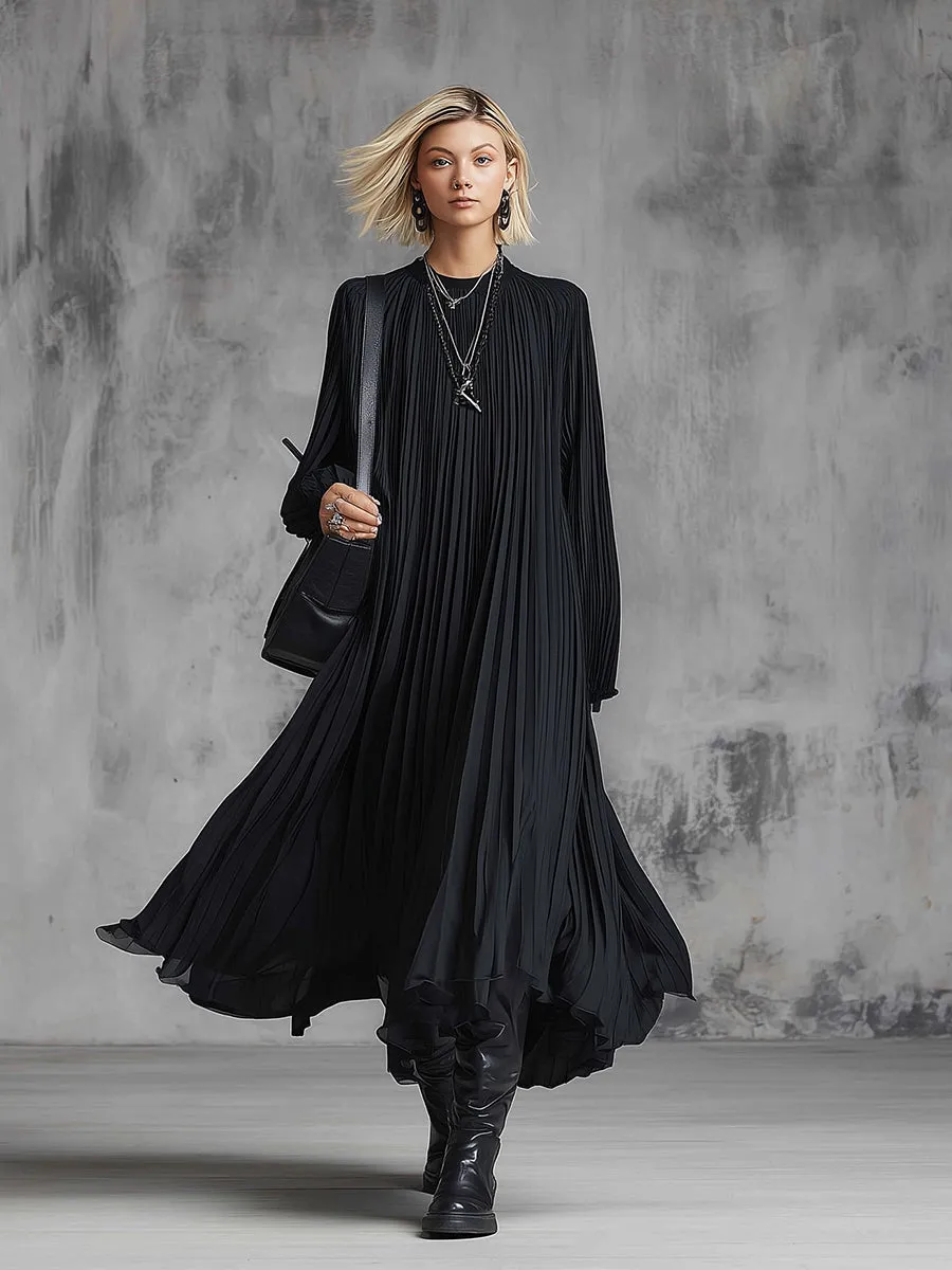 Elegant Urban Silhouette Black Chiffon Pleated Maxi Dress sold by Oyrosy product image thumbnail 2