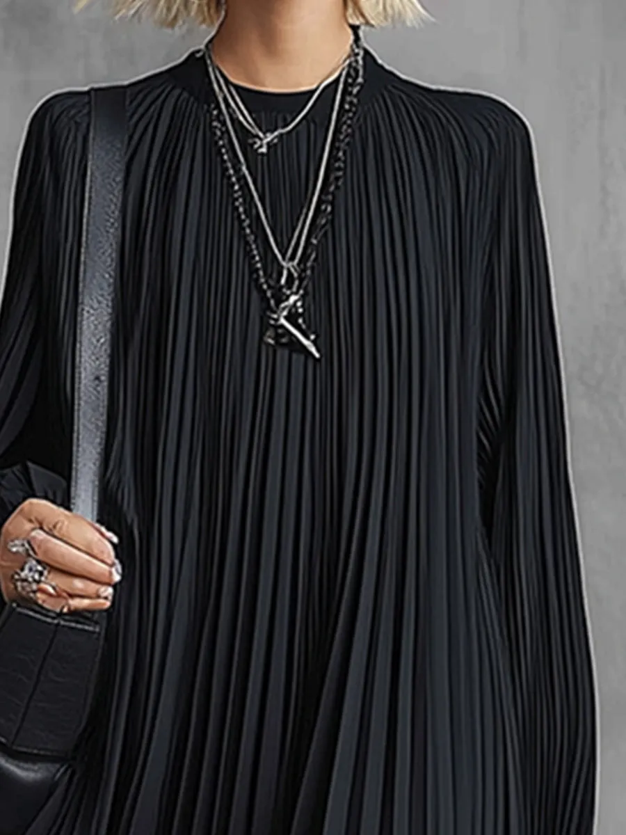 Elegant Urban Silhouette Black Chiffon Pleated Maxi Dress sold by Oyrosy product image thumbnail 3