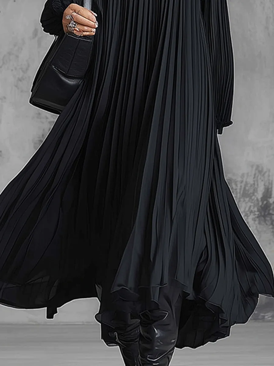Elegant Urban Silhouette Black Chiffon Pleated Maxi Dress sold by Oyrosy product image thumbnail 4