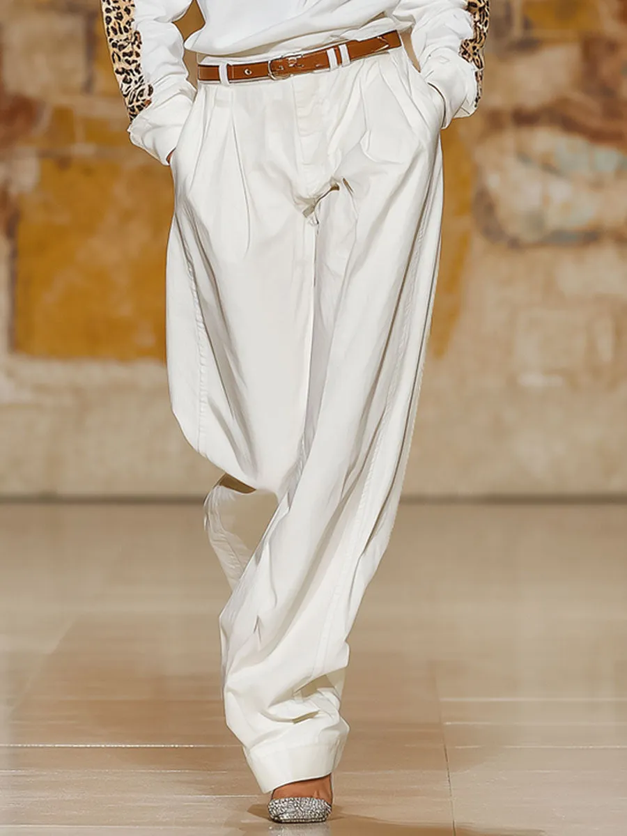 Loose-fitting High-neck Sweatshirt And Cotton And Linen Wide-leg Trousers Set sold by Oyrosy product image thumbnail 3